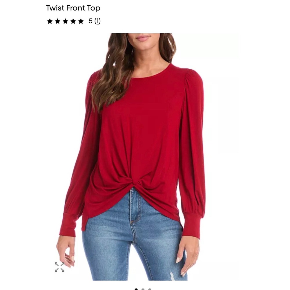 Karen Kane Red Twist Front Puff Sleeve Blouse Petite Medium MP Made in USA